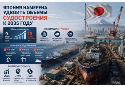 Япония намерена удвоить объемы судостроения к 2035 году при поддержке государства